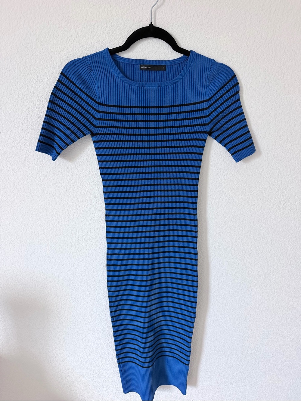 Karen Millen Blue & Black Striped Ribbed Midi Dress